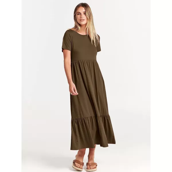 imageANRABESS Womens Summer Casual Short Sleeve Crewneck Swing Dress Casual Flowy Tiered Maxi Beach Dress with PocketsCoffee
