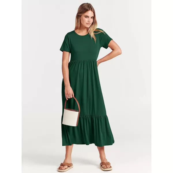 imageANRABESS Womens Summer Casual Short Sleeve Crewneck Swing Dress Casual Flowy Tiered Maxi Beach Dress with PocketsDeep Green