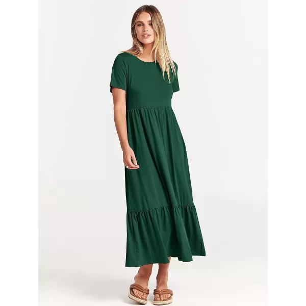 imageANRABESS Womens Summer Casual Short Sleeve Crewneck Swing Dress Casual Flowy Tiered Maxi Beach Dress with PocketsDeep Green