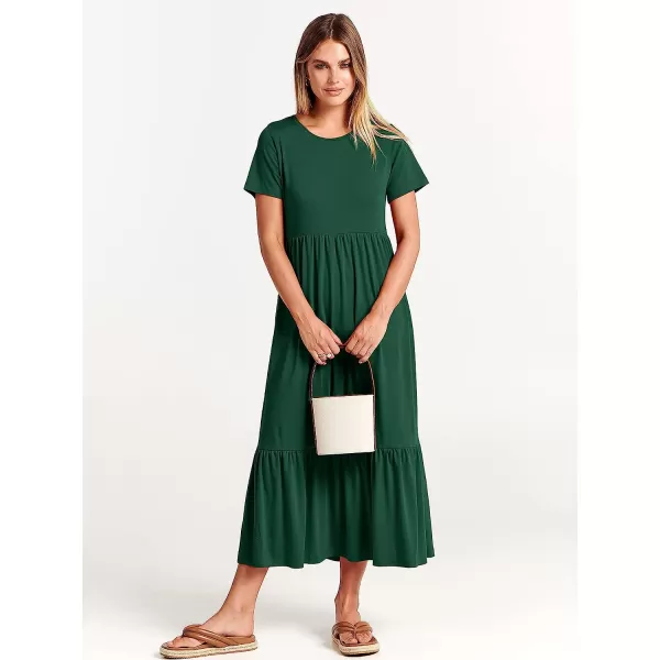 imageANRABESS Womens Summer Casual Short Sleeve Crewneck Swing Dress Casual Flowy Tiered Maxi Beach Dress with PocketsDeep Green
