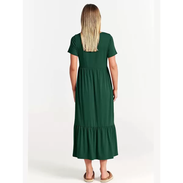 imageANRABESS Womens Summer Casual Short Sleeve Crewneck Swing Dress Casual Flowy Tiered Maxi Beach Dress with PocketsDeep Green
