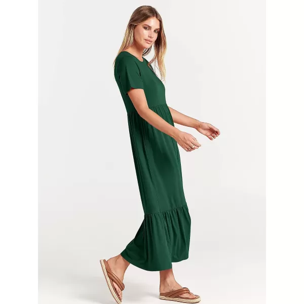 imageANRABESS Womens Summer Casual Short Sleeve Crewneck Swing Dress Casual Flowy Tiered Maxi Beach Dress with PocketsDeep Green