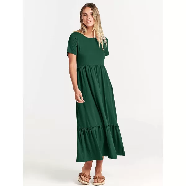 imageANRABESS Womens Summer Casual Short Sleeve Crewneck Swing Dress Casual Flowy Tiered Maxi Beach Dress with PocketsDeep Green