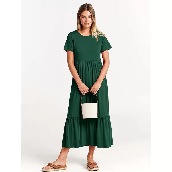 imageANRABESS Womens Summer Casual Short Sleeve Crewneck Swing Dress Casual Flowy Tiered Maxi Beach Dress with PocketsDeep Green