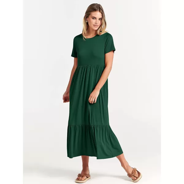 imageANRABESS Womens Summer Casual Short Sleeve Crewneck Swing Dress Casual Flowy Tiered Maxi Beach Dress with PocketsDeep Green