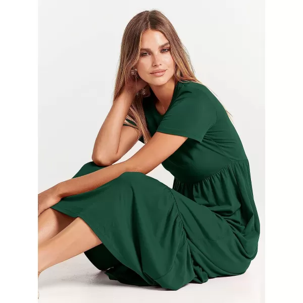 imageANRABESS Womens Summer Casual Short Sleeve Crewneck Swing Dress Casual Flowy Tiered Maxi Beach Dress with PocketsDeep Green