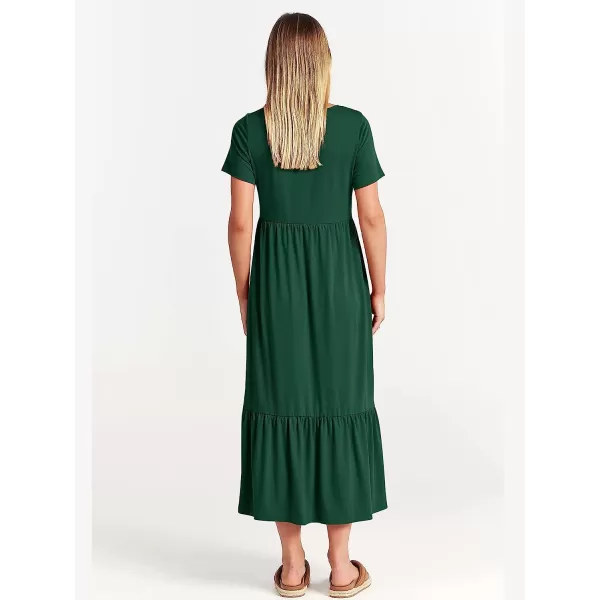 imageANRABESS Womens Summer Casual Short Sleeve Crewneck Swing Dress Casual Flowy Tiered Maxi Beach Dress with PocketsDeep Green