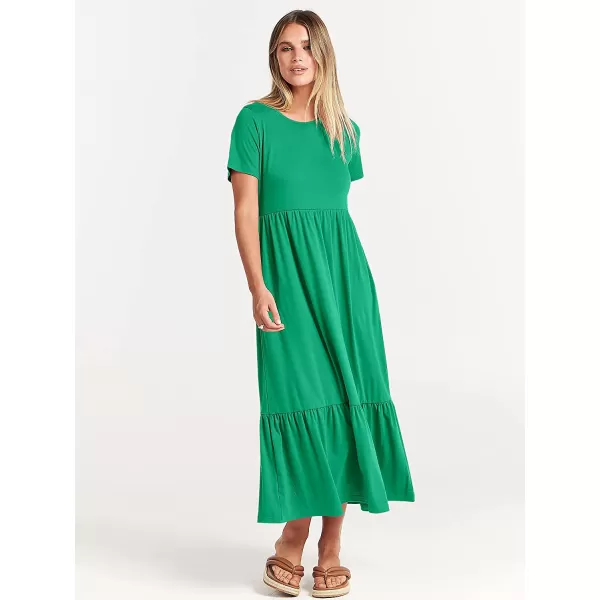 imageANRABESS Womens Summer Casual Short Sleeve Crewneck Swing Dress Casual Flowy Tiered Maxi Beach Dress with PocketsGrass