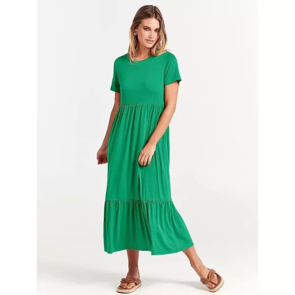 imageANRABESS Womens Summer Casual Short Sleeve Crewneck Swing Dress Casual Flowy Tiered Maxi Beach Dress with PocketsGrass
