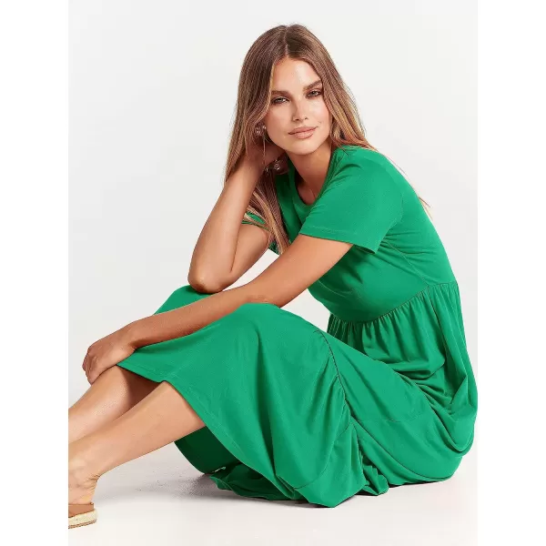 imageANRABESS Womens Summer Casual Short Sleeve Crewneck Swing Dress Casual Flowy Tiered Maxi Beach Dress with PocketsGrass