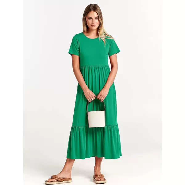 imageANRABESS Womens Summer Casual Short Sleeve Crewneck Swing Dress Casual Flowy Tiered Maxi Beach Dress with PocketsGrass