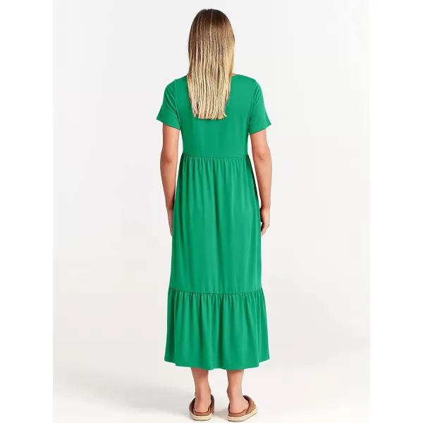 imageANRABESS Womens Summer Casual Short Sleeve Crewneck Swing Dress Casual Flowy Tiered Maxi Beach Dress with PocketsGrass