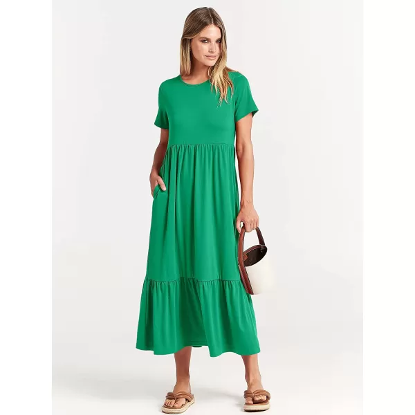 imageANRABESS Womens Summer Casual Short Sleeve Crewneck Swing Dress Casual Flowy Tiered Maxi Beach Dress with PocketsGrass