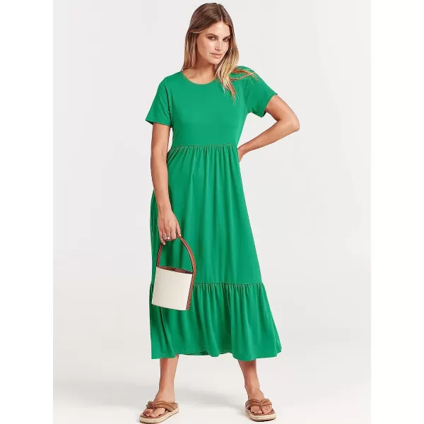 imageANRABESS Womens Summer Casual Short Sleeve Crewneck Swing Dress Casual Flowy Tiered Maxi Beach Dress with PocketsGrass