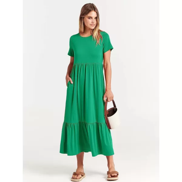 imageANRABESS Womens Summer Casual Short Sleeve Crewneck Swing Dress Casual Flowy Tiered Maxi Beach Dress with PocketsGrass