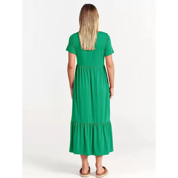 imageANRABESS Womens Summer Casual Short Sleeve Crewneck Swing Dress Casual Flowy Tiered Maxi Beach Dress with PocketsGrass