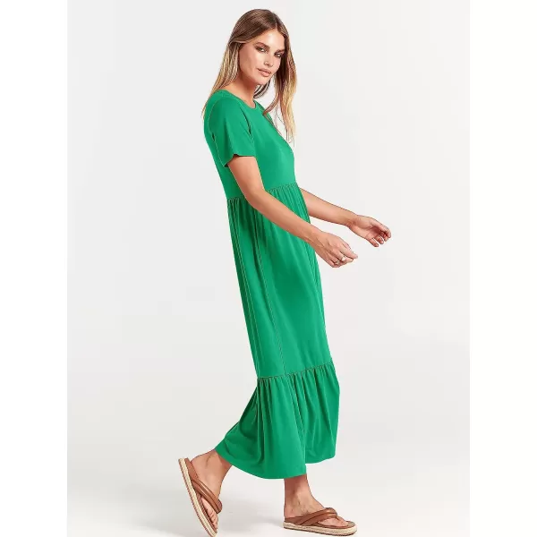 imageANRABESS Womens Summer Casual Short Sleeve Crewneck Swing Dress Casual Flowy Tiered Maxi Beach Dress with PocketsGrass