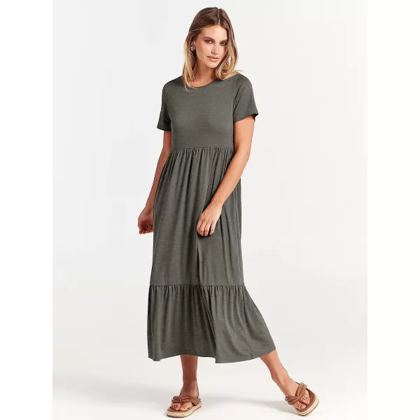 imageANRABESS Womens Summer Casual Short Sleeve Crewneck Swing Dress Casual Flowy Tiered Maxi Beach Dress with PocketsGray