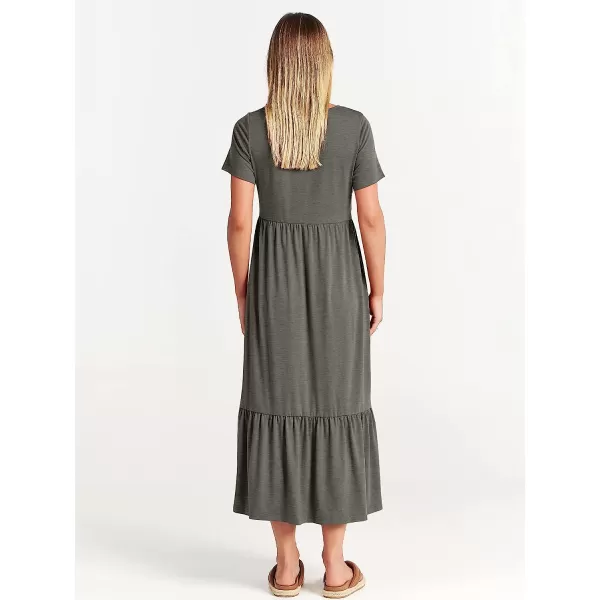 imageANRABESS Womens Summer Casual Short Sleeve Crewneck Swing Dress Casual Flowy Tiered Maxi Beach Dress with PocketsGray