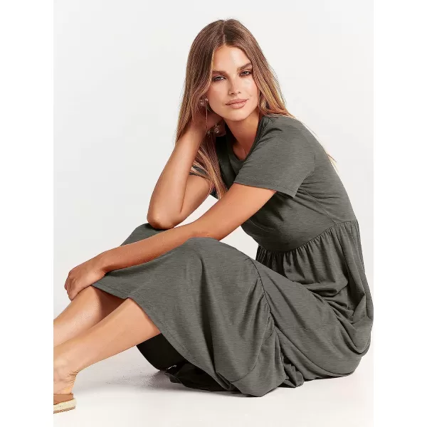 imageANRABESS Womens Summer Casual Short Sleeve Crewneck Swing Dress Casual Flowy Tiered Maxi Beach Dress with PocketsGray