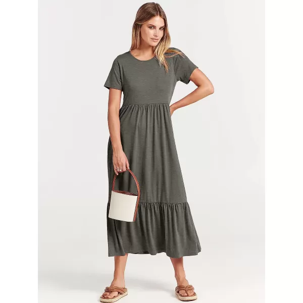 imageANRABESS Womens Summer Casual Short Sleeve Crewneck Swing Dress Casual Flowy Tiered Maxi Beach Dress with PocketsGray