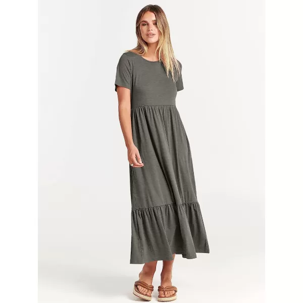 imageANRABESS Womens Summer Casual Short Sleeve Crewneck Swing Dress Casual Flowy Tiered Maxi Beach Dress with PocketsGray