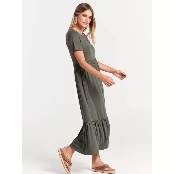 imageANRABESS Womens Summer Casual Short Sleeve Crewneck Swing Dress Casual Flowy Tiered Maxi Beach Dress with PocketsGray