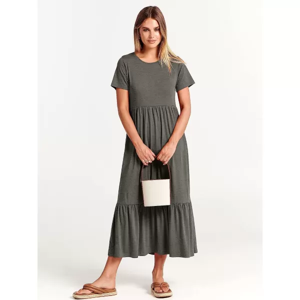 imageANRABESS Womens Summer Casual Short Sleeve Crewneck Swing Dress Casual Flowy Tiered Maxi Beach Dress with PocketsGray