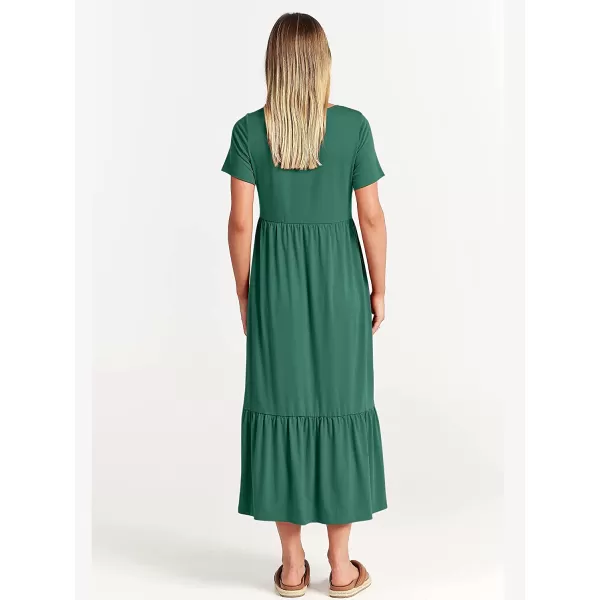 imageANRABESS Womens Summer Casual Short Sleeve Crewneck Swing Dress Casual Flowy Tiered Maxi Beach Dress with PocketsGreen