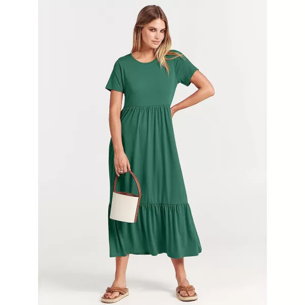 imageANRABESS Womens Summer Casual Short Sleeve Crewneck Swing Dress Casual Flowy Tiered Maxi Beach Dress with PocketsGreen