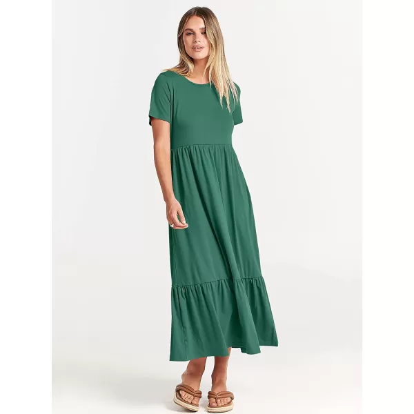 imageANRABESS Womens Summer Casual Short Sleeve Crewneck Swing Dress Casual Flowy Tiered Maxi Beach Dress with PocketsGreen