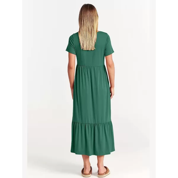 imageANRABESS Womens Summer Casual Short Sleeve Crewneck Swing Dress Casual Flowy Tiered Maxi Beach Dress with PocketsGreen