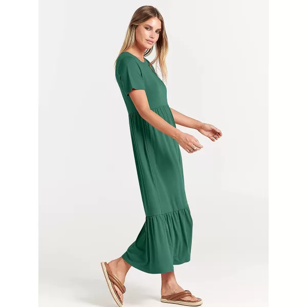 imageANRABESS Womens Summer Casual Short Sleeve Crewneck Swing Dress Casual Flowy Tiered Maxi Beach Dress with PocketsGreen
