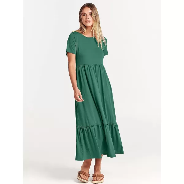 imageANRABESS Womens Summer Casual Short Sleeve Crewneck Swing Dress Casual Flowy Tiered Maxi Beach Dress with PocketsGreen