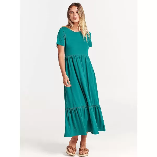 imageANRABESS Womens Summer Casual Short Sleeve Crewneck Swing Dress Casual Flowy Tiered Maxi Beach Dress with PocketsLake Green