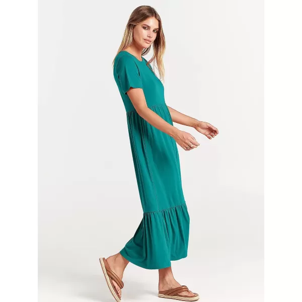 imageANRABESS Womens Summer Casual Short Sleeve Crewneck Swing Dress Casual Flowy Tiered Maxi Beach Dress with PocketsLake Green