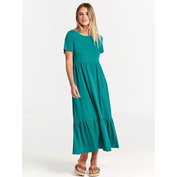 imageANRABESS Womens Summer Casual Short Sleeve Crewneck Swing Dress Casual Flowy Tiered Maxi Beach Dress with PocketsLake Green