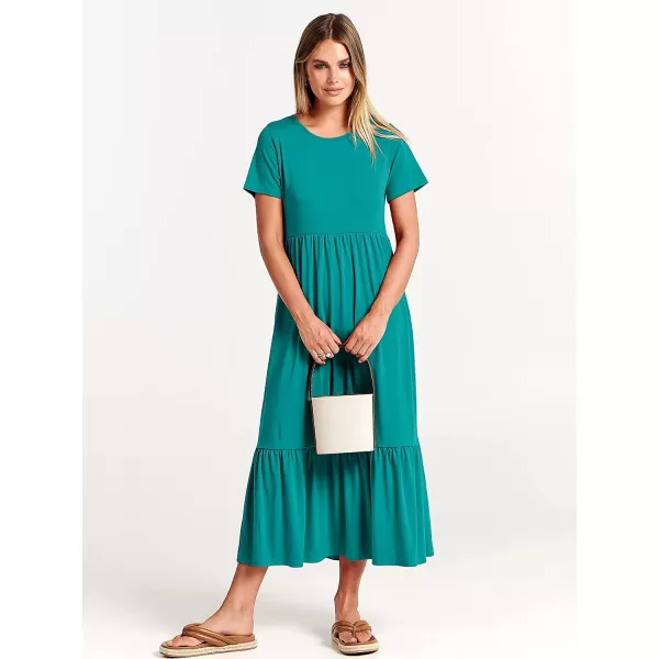 imageANRABESS Womens Summer Casual Short Sleeve Crewneck Swing Dress Casual Flowy Tiered Maxi Beach Dress with PocketsLake Green