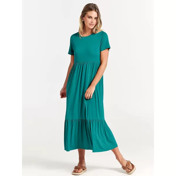 imageANRABESS Womens Summer Casual Short Sleeve Crewneck Swing Dress Casual Flowy Tiered Maxi Beach Dress with PocketsLake Green