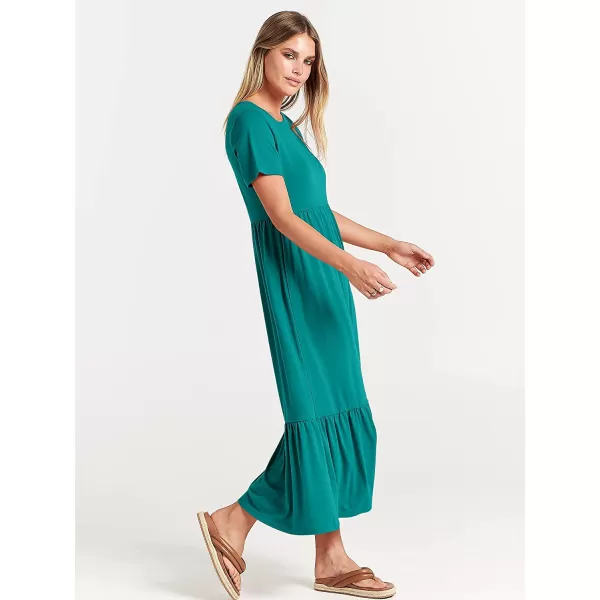 imageANRABESS Womens Summer Casual Short Sleeve Crewneck Swing Dress Casual Flowy Tiered Maxi Beach Dress with PocketsLake Green
