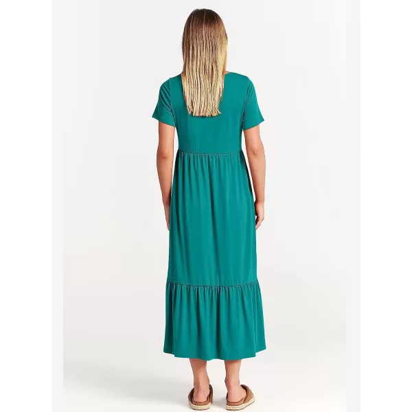 imageANRABESS Womens Summer Casual Short Sleeve Crewneck Swing Dress Casual Flowy Tiered Maxi Beach Dress with PocketsLake Green