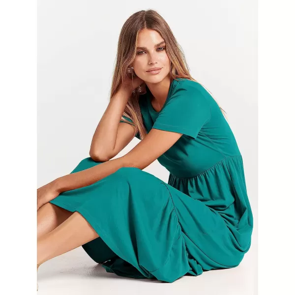 imageANRABESS Womens Summer Casual Short Sleeve Crewneck Swing Dress Casual Flowy Tiered Maxi Beach Dress with PocketsLake Green