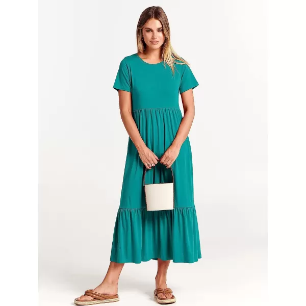 imageANRABESS Womens Summer Casual Short Sleeve Crewneck Swing Dress Casual Flowy Tiered Maxi Beach Dress with PocketsLake Green
