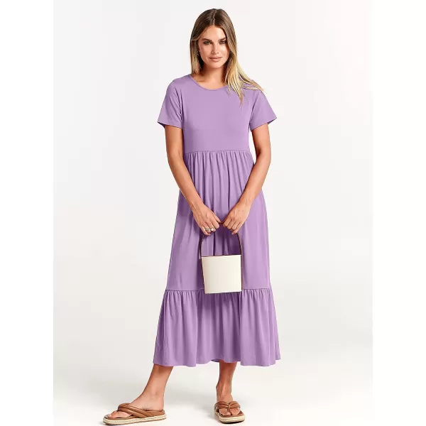 imageANRABESS Womens Summer Casual Short Sleeve Crewneck Swing Dress Casual Flowy Tiered Maxi Beach Dress with PocketsLilac