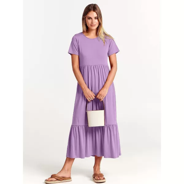 imageANRABESS Womens Summer Casual Short Sleeve Crewneck Swing Dress Casual Flowy Tiered Maxi Beach Dress with PocketsLilac