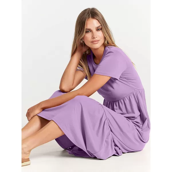 imageANRABESS Womens Summer Casual Short Sleeve Crewneck Swing Dress Casual Flowy Tiered Maxi Beach Dress with PocketsLilac