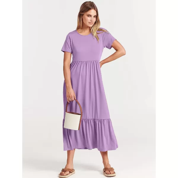 imageANRABESS Womens Summer Casual Short Sleeve Crewneck Swing Dress Casual Flowy Tiered Maxi Beach Dress with PocketsLilac