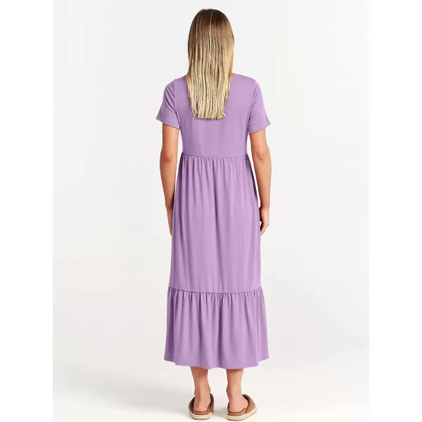 imageANRABESS Womens Summer Casual Short Sleeve Crewneck Swing Dress Casual Flowy Tiered Maxi Beach Dress with PocketsLilac