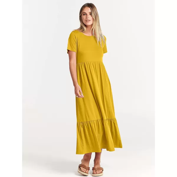 imageANRABESS Womens Summer Casual Short Sleeve Crewneck Swing Dress Casual Flowy Tiered Maxi Beach Dress with PocketsMustrad Yellow