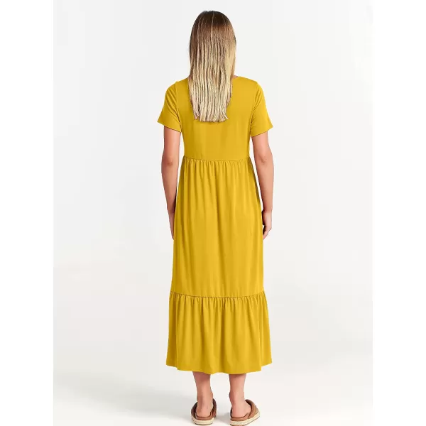 imageANRABESS Womens Summer Casual Short Sleeve Crewneck Swing Dress Casual Flowy Tiered Maxi Beach Dress with PocketsMustrad Yellow